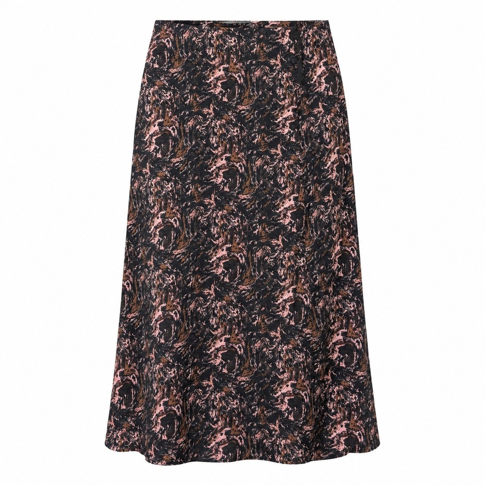 Halogen Marble Print Midi Skirt Side Slit Elastic Waist Black Pink Womens Sz MP